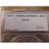 Image 2 : 1993-P THOMAS JEFFERSON COMMEMORATIVE SILVER $ UNC SEGS SLAB