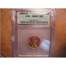 1962-D LINCOLN CENT ICG MS67RD