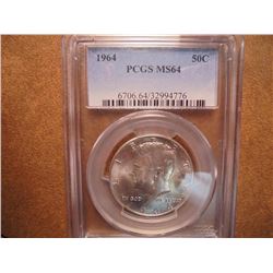 1964 90% SILVER KENNEDY HALF DOLLAR PCGS MS64