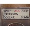 Image 2 : 1993-P JEFFERSON COMMEMORATIVE SILVER $ UNC ACG SLAB