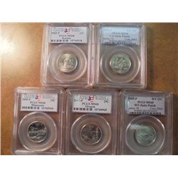 ALL 5-2005-P 50 STATE QUARTERS ALL PCGS MS68'S SATIN FINISH, KANSAS, CALIFORNIA, MINNESOTA, OREGON A