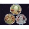 Image 2 : 3-2009 BARACK OBAMA INAUGURATION TOKENS (PF) 2 ARE GOLD IN COLOR AND 1 IS SILVER IN COLOR AND ARE SI