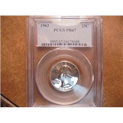 1963 WASHINGTON SILVER QUARTER PCGS PR67