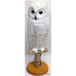 SNOWY OWL CARVING AND METAL DUCK