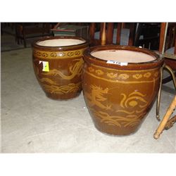 PAIR OF LARGE CHINESE PLANT POTS (DUCK EGG POTS)