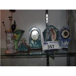 LOT OF COLLECTABLE CLOCKS, ORNAMENTS, HAT PINS AND OTHER ITEMS