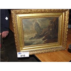 ANTIQUE OIL PAINTING WITH GILDED FRAME OF OCEAN AND SEA GULLS SCENE