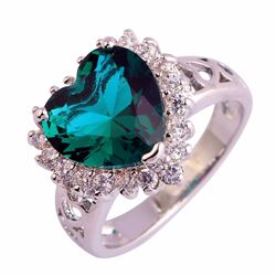 Heart Green & White Topaz Ring - Size 8