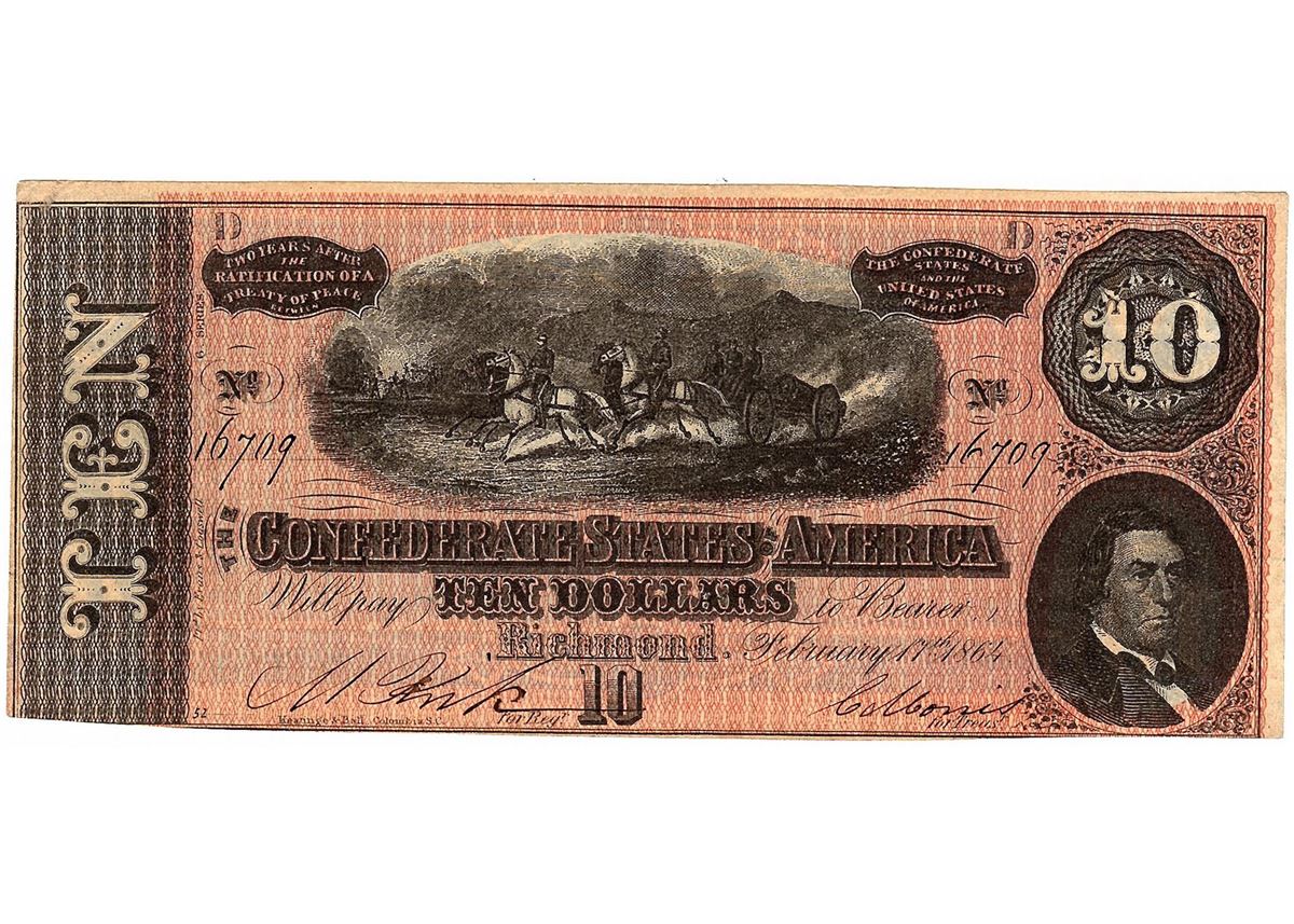 $10 1864 Richmond Virginia Confederate States of America Bank Note