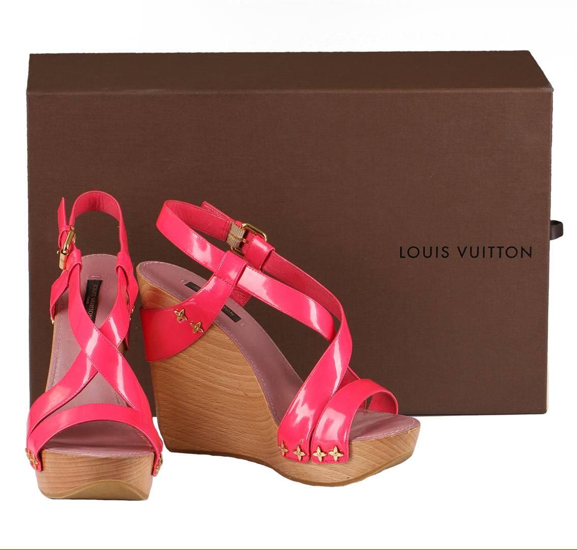 Authentic Louis Vuitton Vernis Wedges Pink Rose Pop Shoes