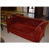 Image 1 : SETTEE IN RED PLUSH UPHOLSTERY Estimate: £30-50...
