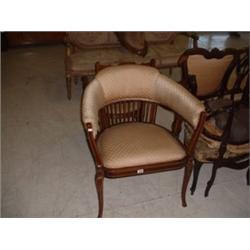 MAHOGANY INLAID SPAR BACK TUB CHAIR IN SILK UPHOLSTERY Estimate: £100-200...