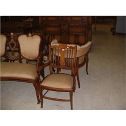 MAHOGANY INLAID ARMCHAIR WITH SILK UPHOLSTERED SEAT Estimate: £50-100...