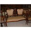 Image 1 : MAHOGANY INLAID DRAWING ROOM SETTEE IN SILK UPHOLSTERY Estimate: £200-300...