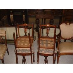 SET 4 MAHOGANY INLAID DRAWING ROOM CHAIRS(WORMED) IN FLORAL PATTERNED UPHOLSTERY Estimate: £10...