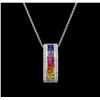 Image 1 : 2.06ctw Multi Sapphire and Diamond Pendant With Chain - 14KT White Gold