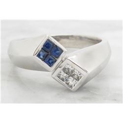 0.24ctw Diamond and Sapphire Ring - 14KT White Gold