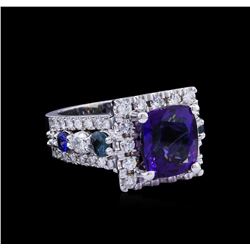 5.14ct Tanzanite, Sapphire and Diamond Ring - 14KT White Gold