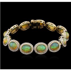 16.20ctw Opal and Diamond Bracelet - 14KT Yellow Gold