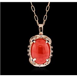 14KT Rose Gold 21.78ct Coral and Diamond Pendant With Chain