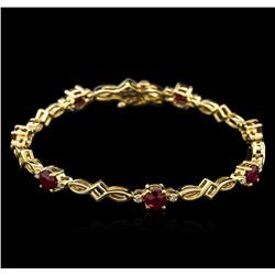 3.72ctw Ruby and Diamond Bracelet - 14KT Yellow Gold