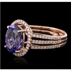 14KT Rose Gold 2.92ct Tanzanite and Diamond Ring