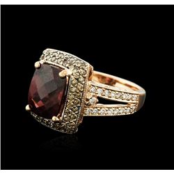 14KT Rose Gold 3.30ct Rubellite and Diamond Ring