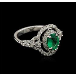 14KT White Gold 0.97ct Emerald and Diamond Ring