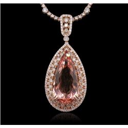 14KT Rose Gold GIA Certified 42.02ct Morganite and Diamond Pendant With Chain