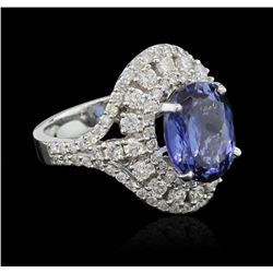 5.96ct Tanzanite and Diamond Ring - 14KT White Gold