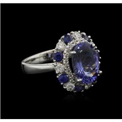 3.75ct Tanzanite, Sapphire and Diamond Ring - 14KT White Gold