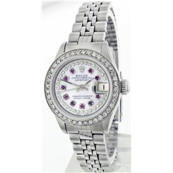 Rolex Stainless Steel 1.00ctw Diamond and Ruby DateJust Ladies Watch