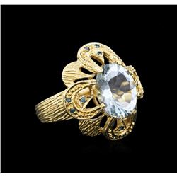 14KT Yellow Gold 4.49ct Aquamarine and Blue Diamond Ring