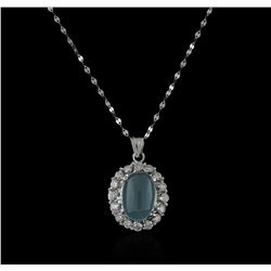 14KT White Gold 5.67ct Aquamarine and Diamond Pendant With Chain