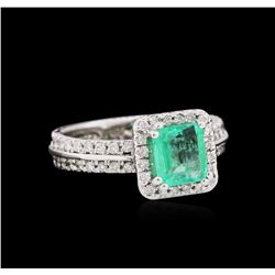 1.09ct Emerald and Diamond Ring - 14KT White Gold