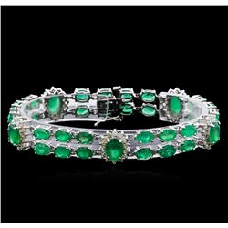 19.60ctw Emerald and Diamond Bracelet - 14KT White Gold