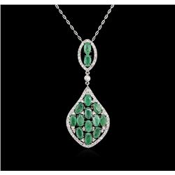 3.10ctw Emerald and Diamond Pendant With Chain - 14KT White Gold