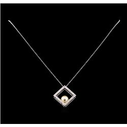 Pearl and Diamond Pendant With Chain - 14KT White Gold