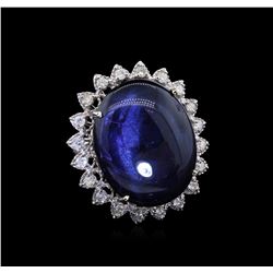 GIA Cert 45.99ct Blue Star Sapphire and Diamond Ring - 14KT White Gold