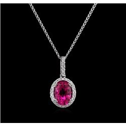 2.85ct Pink Tourmaline and Diamond Pendant With Chain - 14KT White Gold