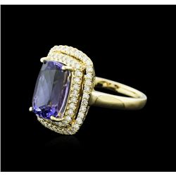 14KT Yellow Gold 4.89ct Tanzanite and Diamond Ring