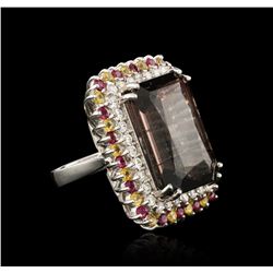 14KT White Gold 23.93ct Tourmaline, Ruby, Sapphire and Diamond Ring