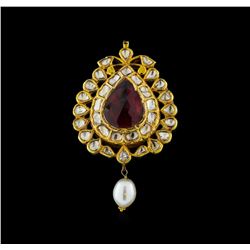 1.95ctw Garnet and Diamond Necklace - 18KT Yellow Gold