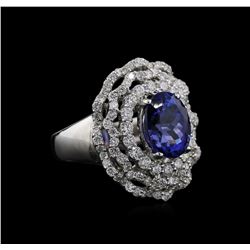 3.84ct Tanzanite and Diamond Ring - 18KT White Gold