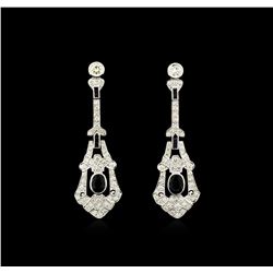 3.10ctw Blue Sapphire and Diamond Dangle Earrings  - 18KT White Gold