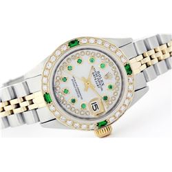Rolex Two-Tone Diamond and Emerald DateJust Ladies Watch