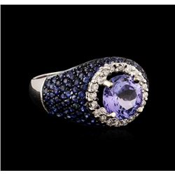 14KT White Gold 1.91ct Tanzanite, Sapphire and Diamond Ring