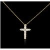 Image 1 : 14KT Yellow Gold 0.59ctw Diamond Cross Pendant With Chain