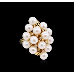 Pearl and Diamond Ring - 14KT Yellow Gold
