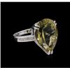 Image 1 : 11.60ct Lemon Quartz and Diamond Ring - 14KT White Gold